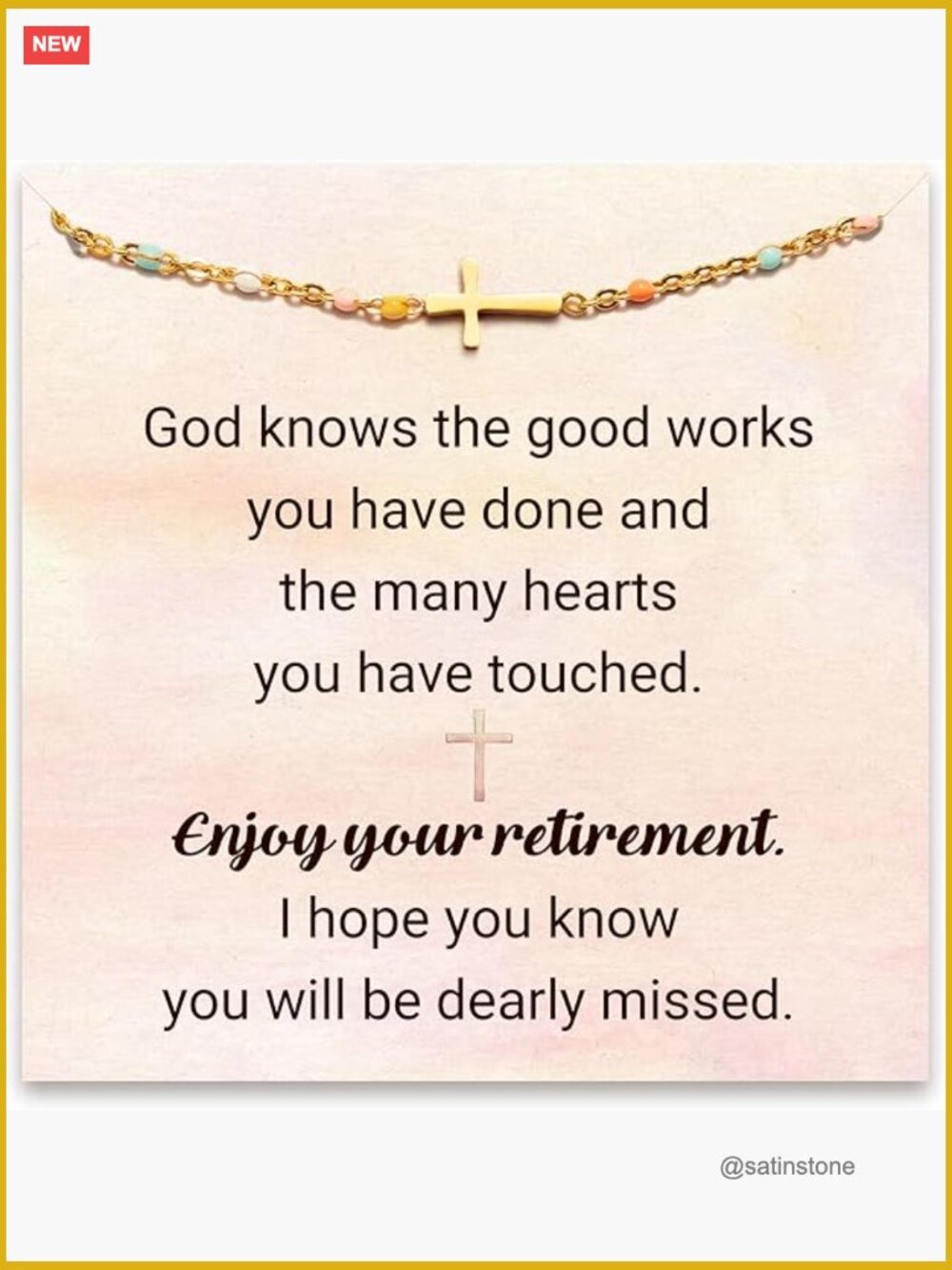 Retirement Cross Bracelet Sterling Silver 18K Gold Plated Link Bracelet
